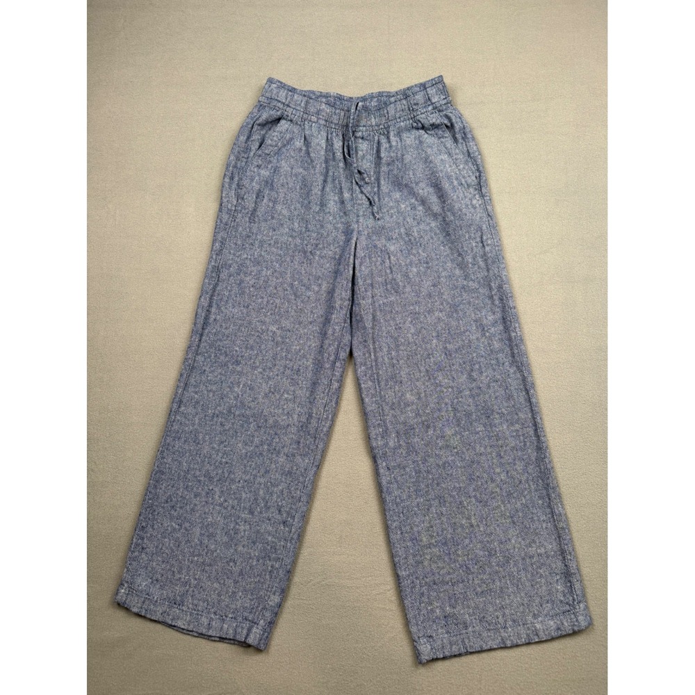 Old Navy Womens Blue Linen Blend Wide Leg Drawstring Pants S Blue Chambray